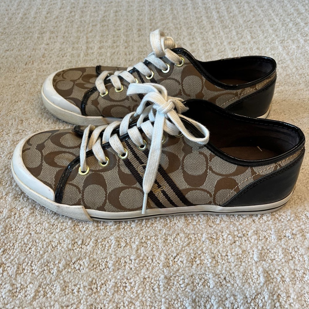 Coach Brown Signature Canvas Low-Top Sneakers with Black Trim - Picture 5 of 8